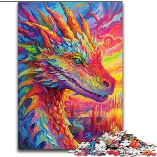 Puzzle 1000 Teile für Erwachsene, Bunter Drache, Holzpuzzle, Teenager, Stressabbau, Cooles einzigartiges Geschenk für die Familie (Größe 50x75cm) von WGLINGX