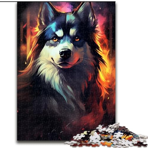 Puzzle 1000 Teile für Erwachsene, Bunter Husky-Hund, 1000-teiliges Puzzle, Spielzeug, Geschenk, pädagogisches, intellektuelles, entspannendes Spaßspiel für die ganze Familie, Größe 26x38cm von WGLINGX