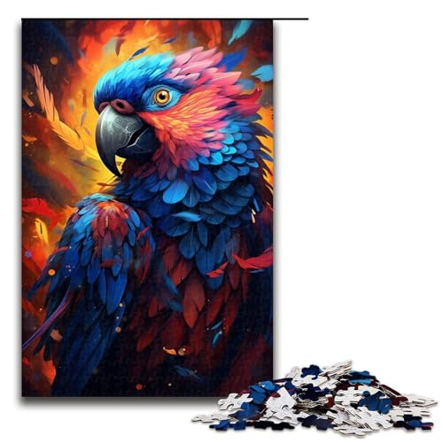Puzzle 1000 Teile für Erwachsene, Bunter Papagei mit bunten Federn, Puzzle für Erwachsene, Holzpuzzle für Familienspaß und Spieleabend (Größe 50 x 75 cm) von WGLINGX