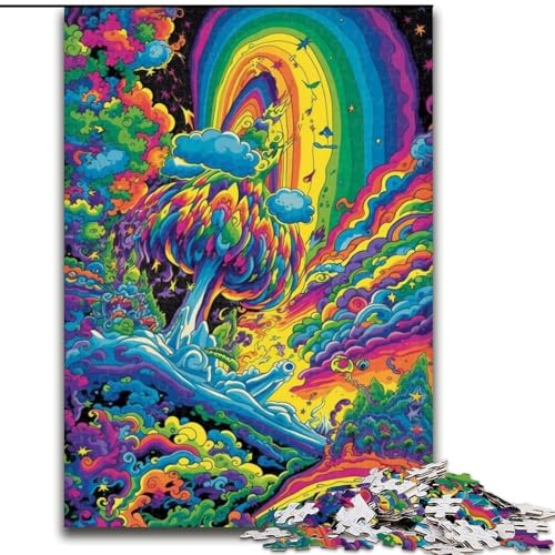 Puzzle 1000 Teile für Erwachsene, Bunter Psychedelischer Rauch, Holzpuzzle, Teenager, Stressabbau, Cooles einzigartiges Geschenk für die Familie (Größe 26x38cm) von WGLINGX