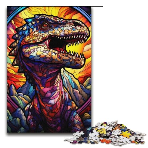 Puzzle 1000 Teile für Erwachsene, Buntglas-Dinosaurier-Puzzle für Erwachsene, Papppuzzle für Familienspaß und Spieleabend, 14,96 x 10,24 Zoll von WGLINGX