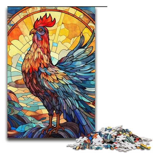 Puzzle 1000 Teile für Erwachsene, Buntglas-Hahn-Puzzle, Heimdekorationspuzzle, anspruchsvolles Spiel und Familienspiel, 14,96 x 10,24 Zoll von WGLINGX