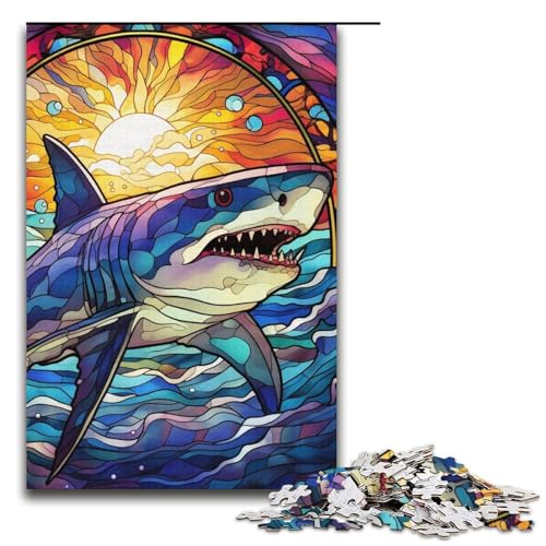 Puzzle 1000 Teile für Erwachsene, Buntglas-Hai-Puzzle, Heimdekorationspuzzle, anspruchsvolles Spiel und Familienspiel, 14,96 x 10,24 Zoll von WGLINGX