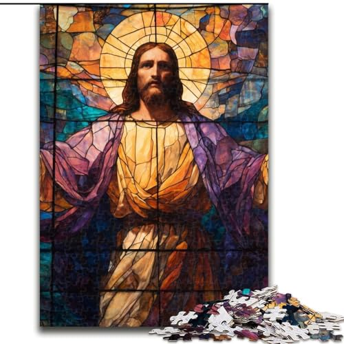 Puzzle 1000 Teile für Erwachsene, Buntglas-Jesus, Puzzle für Erwachsene, 1000 Teile, Spielzeug, Geschenk, pädagogisches, intellektuelles, entspannendes Familienspiel (Größe 26x38cm) von WGLINGX