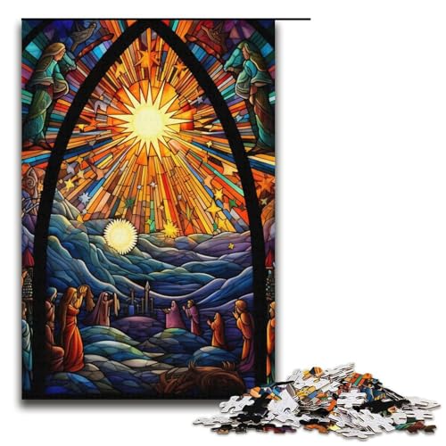 Puzzle 1000 Teile für Erwachsene, Buntglas-Krippenpuzzle, Heimdekorationspuzzle, anspruchsvolles Spiel und Familienspiel, 14,96 x 10,24 Zoll von WGLINGX