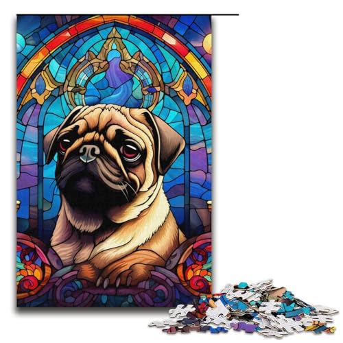 Puzzle 1000 Teile für Erwachsene, Buntglas-Mops-Puzzle, Heimdekorationspuzzle, anspruchsvolles Spiel und Familienspiel, 14,96 x 10,24 Zoll von WGLINGX