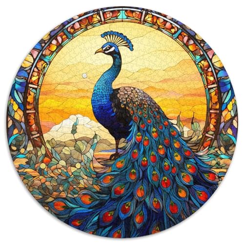 Puzzle 1000 Teile für Erwachsene, Buntglas-Pfau, rund, Denkspiel für Teenager, (67,5 x 67,5 cm) von WGLINGX