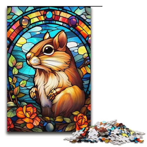 Puzzle 1000 Teile für Erwachsene, Buntglas-Streifenhörnchen-Puzzle als Geschenk für die ganze Familie, 14,96 x 10,24 Zoll von WGLINGX