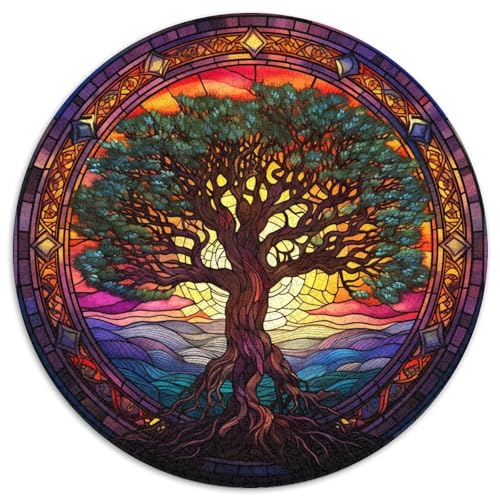 Puzzle 1000 Teile für Erwachsene, Buntglasbaum, rund, Denkspiel für Teenager, (67,5 x 67,5 cm) von WGLINGX