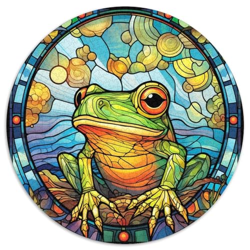 Puzzle 1000 Teile für Erwachsene, Buntglasfrosch, rund, Denkspiel für Teenager, (67,5 x 67,5 cm) von WGLINGX