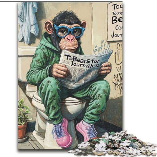 Puzzle 1000 Teile für Erwachsene, Chimpanzee Go Toilet, Puzzle für Erwachsene, 1000 Teile, Heimdekorationsgeschenk, Denkspiel (Größe 26x38cm) von WGLINGX