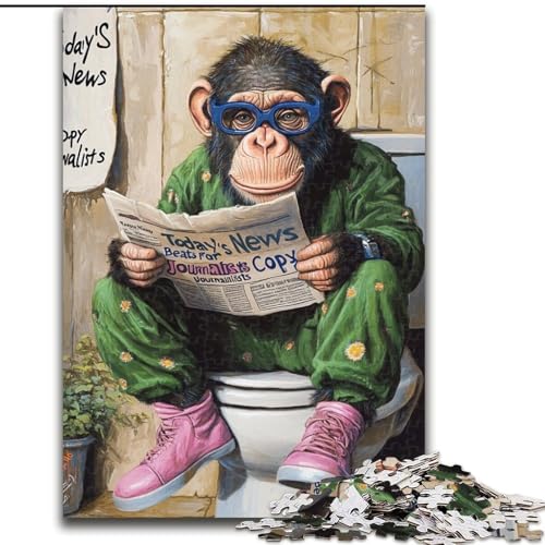 Puzzle 1000 Teile für Erwachsene, Chimpanzee Go Toilet Puzzle 1000 Teile, interaktives Familienspiel, Denksportaufgabe, Geschenk, Lernspielzeug (Größe 26x38cm) von WGLINGX