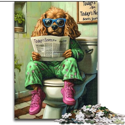 Puzzle 1000 Teile für Erwachsene, Cocker Spaniel Go Toilet, Puzzle für Erwachsene, 1000 Teile, Heimdekorationsgeschenk, Denkspiel (Größe 26x38cm) von WGLINGX