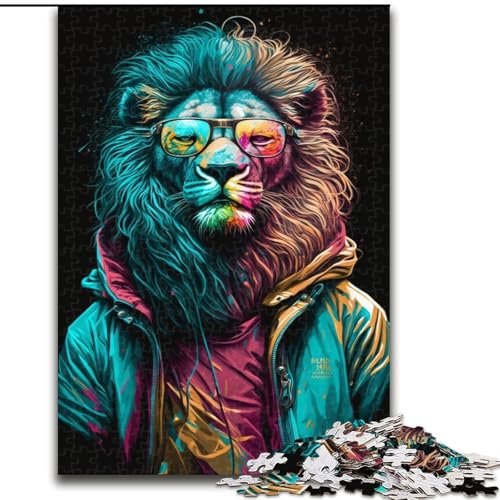 Puzzle 1000 Teile für Erwachsene, Der Löwe mit der Krone, Holzpuzzle, Teenager, Stressabbau, Cooles einzigartiges Geschenk für die Familie (Größe 26x38cm) von WGLINGX