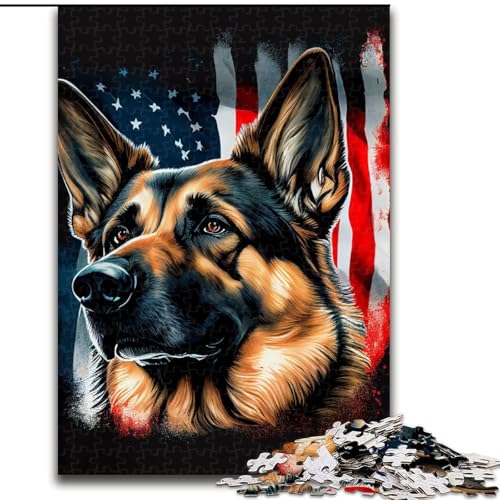 Puzzle 1000 Teile für Erwachsene, Deutscher Schäferhund, USA-Flagge, Holzpuzzle, DIY-Dekoration, anspruchsvolle (Größe 50x75cm) von WGLINGX