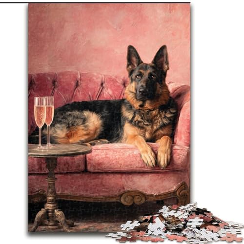 Puzzle 1000 Teile für Erwachsene, Deutscher Schäferhund auf dem Sofa, Puzzle, Weihnachten, Halloween, Muttertag, Neujahr, Ostergeschenk (Größe 26x38cm) von WGLINGX