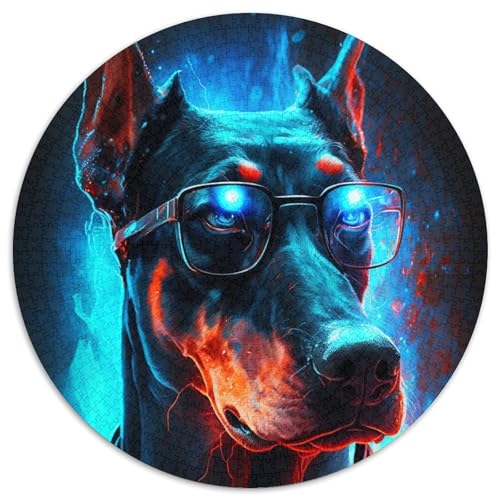 Puzzle 1000 Teile für Erwachsene, Dobermann-Pinscher, runde Puzzles 1000 Teile für Erwachsene, anspruchsvolles Denkspiel – entspannendes Spielzeug für Teenager, 1000 Teile (67,5x67,5cm) von WGLINGX