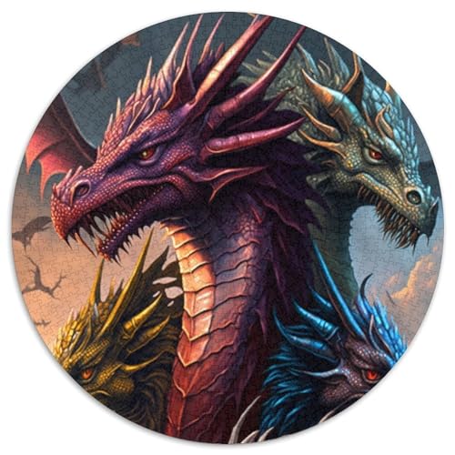 Puzzle 1000 Teile für Erwachsene, Drachen, runde Puzzles 1000 Teile für Erwachsene, anspruchsvolles Denkspiel – entspannendes Spielzeug für Teenager, 1000 Teile (67,5x67,5cm) von WGLINGX