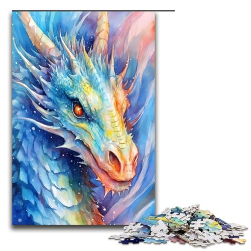Puzzle 1000 Teile für Erwachsene, Drachen-Aquarell-Puzzle, praktisches Spiel, ganze Familie (Größe 50 x 75 cm) von WGLINGX