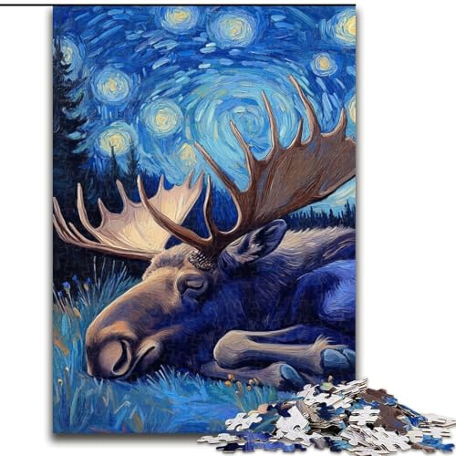 Puzzle 1000 Teile für Erwachsene, Elch-Nachthimmel, 1000-teiliges Puzzle für das Ganze für Frauen, Geschenke für Männer (Größe 26x38cm) von WGLINGX