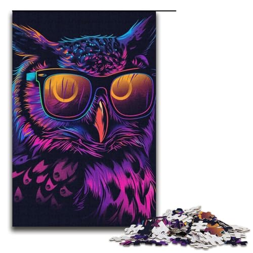 Puzzle 1000 Teile für Erwachsene, Eule mit Sonnenbrille, Puzzle aus Pappe, pädagogisches Spielzeug zum Stressabbau (Größe 38 x 26 cm) von WGLINGX