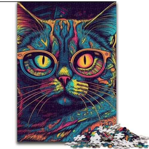 Puzzle 1000 Teile für Erwachsene, Farbige Katzen-Puzzles für Erwachsene, 1000 Teile, Lernspiele, schöne Dekoration (Größe 26x38cm) von WGLINGX