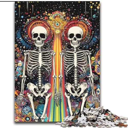 Puzzle 1000 Teile für Erwachsene, Farbiger Totenkopf, Holzpuzzle, Familienaktivitätsspiel für Teenager, anspruchsvolles Denkspiel (Größe 50x75cm) von WGLINGX