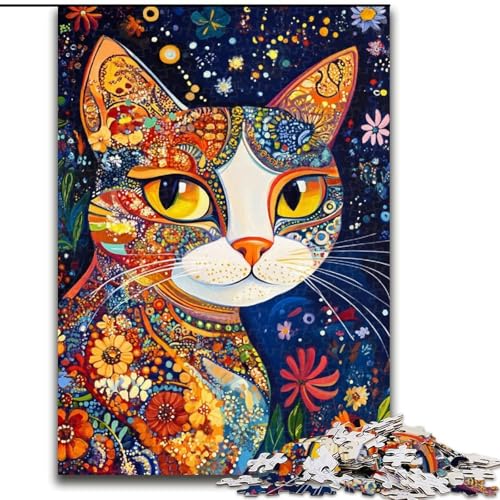 Puzzle 1000 Teile für Erwachsene, Farbkatze, Holzpuzzle, Familienaktivitätsspiel für Teenager, anspruchsvolles Denkspiel (Größe 50x75cm) von WGLINGX