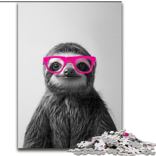 Puzzle 1000 Teile für Erwachsene, Faultier mit Brille, Papppuzzle, Familienaktivitätsspiel für Teenager, anspruchsvolles Denkspiel (Größe 26x38cm) von WGLINGX