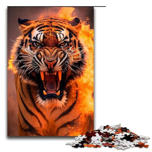 Puzzle 1000 Teile für Erwachsene, Feuertiger, Puzzle für Teenager, Spielzeug, Denkspiel (Größe 50 x 75 cm) von WGLINGX