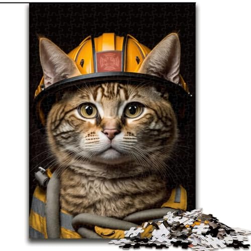 Puzzle 1000 Teile für Erwachsene, Feuerwehrmann-Katze, Holzpuzzle, interaktives Familienspiel, Denksportaufgabe, Geschenk, Lernspielzeug (Größe 26x38cm) von WGLINGX