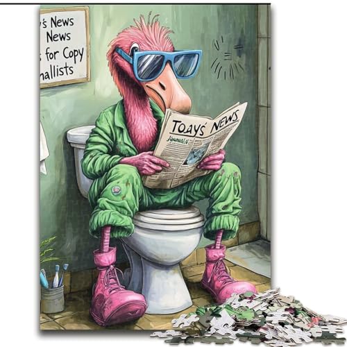Puzzle 1000 Teile für Erwachsene, Flamingo Go Toilet, Unmögliches Puzzle für Erwachsene, Geburtstagsparty für Männer und Frauen (Größe 26x38cm) von WGLINGX