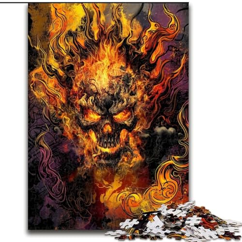 Puzzle 1000 Teile für Erwachsene, Flammenschädel-Puzzle, 1000 Teile, interaktives Familienspiel, geeignet für Kinder ab 14 Jahren (Größe 26x38cm) von WGLINGX