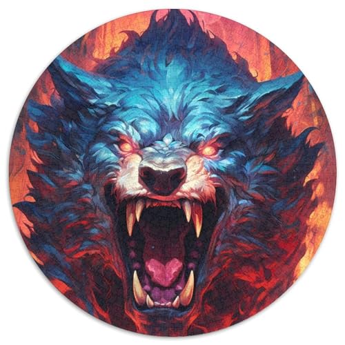 Puzzle 1000 Teile für Erwachsene, Flammenwolf, runde Puzzles 1000 Teile für Erwachsene, anspruchsvolles Denkspiel – entspannendes Spielzeug für Teenager, 1000 Teile (67,5x67,5cm) von WGLINGX