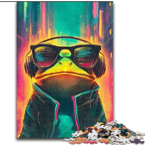 Puzzle 1000 Teile für Erwachsene, Frosch mit Brille, Papppuzzle, Familienaktivitätsspiel für Teenager, anspruchsvolles Denkspiel (Größe 26x38cm) von WGLINGX