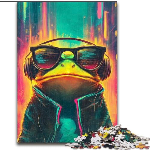 Puzzle 1000 Teile für Erwachsene, Frosch mit Brille, Puzzle für Erwachsene, interaktives Familienspiel, geeignet für Kinder ab 14 Jahren (Größe 50x75cm) von WGLINGX