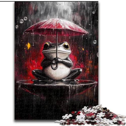 Puzzle 1000 Teile für Erwachsene, Frosch mit Regenschirm, Puzzle für Erwachsene, interaktives Familienspiel, geeignet für Kinder ab 14 Jahren (Größe 50x75cm) von WGLINGX
