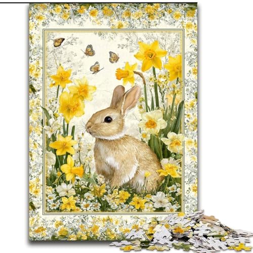 Puzzle 1000 Teile für Erwachsene, Gartenhase, Holzpuzzle, Familienaktivitätsspiel für Teenager, anspruchsvolles Denkspiel (Größe 50x75cm) von WGLINGX