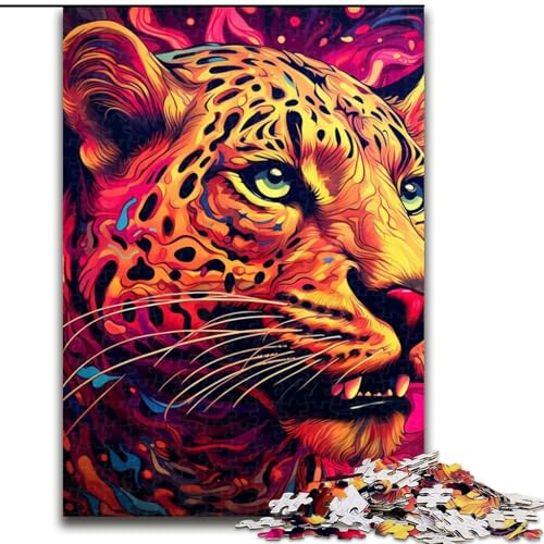 Puzzle 1000 Teile für Erwachsene, Gelb-Rosa-Leopard, Puzzle 1000 Teile für Erwachsene, Unmögliches Lernspiel, Heimdekoration, Spiele und Geschenke (Größe 26x38cm) von WGLINGX