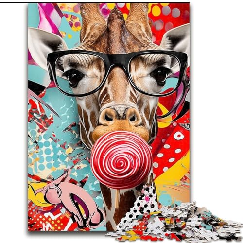 Puzzle 1000 Teile für Erwachsene, Giraffen-Graffiti, 1000-teiliges Puzzle, interaktives Familienspiel, Denksportaufgabe als Geschenk, Lernspielzeug (Größe 26x38cm) von WGLINGX