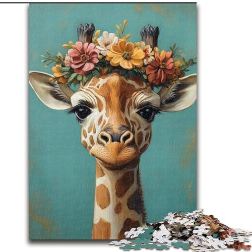 Puzzle 1000 Teile für Erwachsene, Giraffenblumen, Puzzle für Erwachsene, 1000 Teile, Spielzeug, Geschenk, pädagogisches, intellektuelles, entspannendes, lustiges Familienspiel (Größe 50x75cm) von WGLINGX