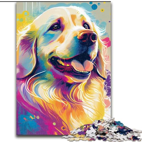 Puzzle 1000 Teile für Erwachsene, Golden Retriever, gezeichnete Puzzles 1000 Teile für Erwachsene für Teenager, interaktives Familienspiel, herausforderndes Geschenk, Größe 50x75cm von WGLINGX