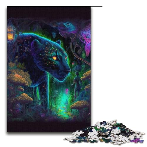 Puzzle 1000 Teile für Erwachsene, Grüner Leopard, Puzzle für Teenager, Spielzeug, Denkspiel (Größe 38 x 26 cm) von WGLINGX