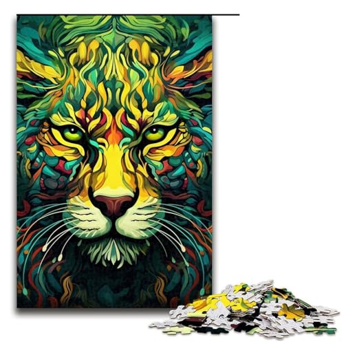 Puzzle 1000 Teile für Erwachsene, Grüner Leopard, Puzzle für Teenager, Spielzeug, Denkspiel (Größe 50 x 75 cm) von WGLINGX