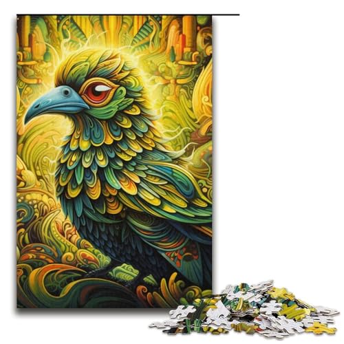 Puzzle 1000 Teile für Erwachsene, Grüner Vogel, Puzzle für Teenager, Spielzeug, Denkspiel (Größe 38 x 26 cm) von WGLINGX
