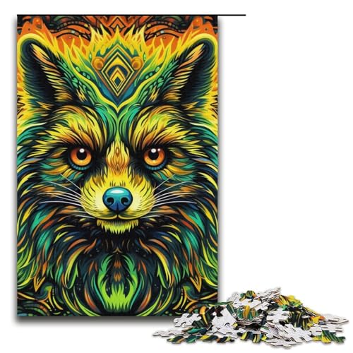 Puzzle 1000 Teile für Erwachsene, Grüner Waschbär, Puzzle für Teenager, Spielzeug, Denkspiel (Größe 38 x 26 cm) von WGLINGX