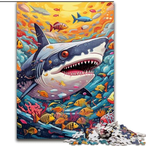 Puzzle 1000 Teile für Erwachsene, Hai-Holzpuzzle, ideal für Familienspaß Feiertage, Geburtstage (Größe 50x75cm) von WGLINGX