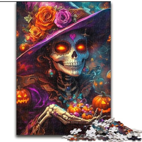 Puzzle 1000 Teile für Erwachsene, Halloween-Skelett, Unmögliches Puzzle für Erwachsene, Interaktives Familienspiel, DIY-Heimdekor, Herausforderndes Denkspiel-Geschenk (Größe 26x38cm) von WGLINGX