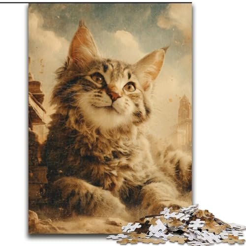 Puzzle 1000 Teile für Erwachsene, Happy Cat, Holzpuzzle, Familienaktivitätsspiel für Teenager, anspruchsvolles Denkspiel (Größe 50x75cm) von WGLINGX