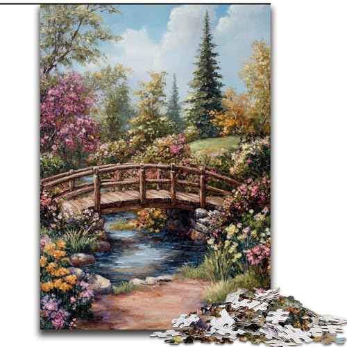 Puzzle 1000 Teile für Erwachsene, Herbstliche Holzbrücke, Holzpuzzle, Familienaktivitätsspiel für Teenager, anspruchsvolles Denkspiel (Größe 50x75cm) von WGLINGX